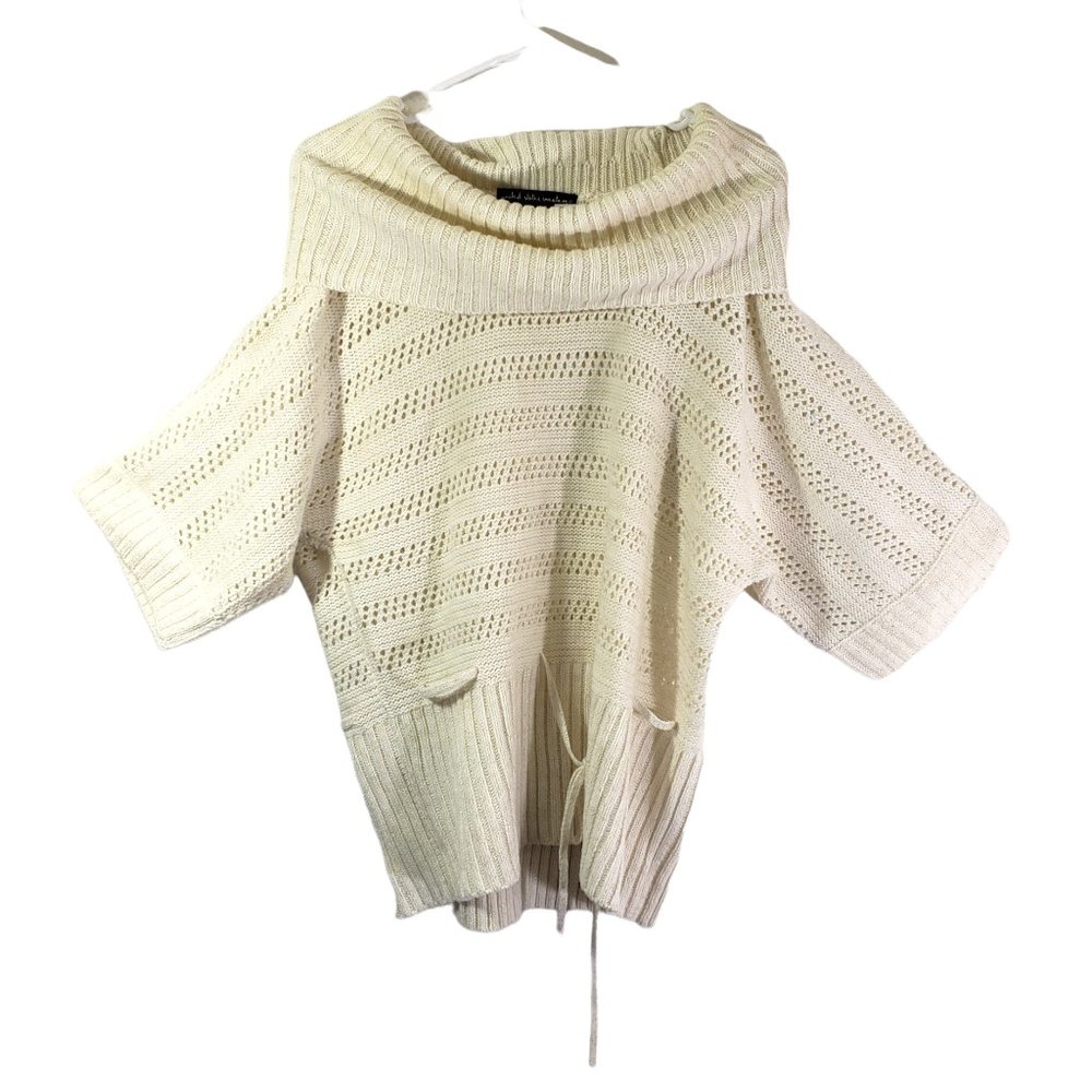 UNITED STATES SWEATERS Medium Ivory Cream Metallic Open Knit, Cowl Neck Sweater